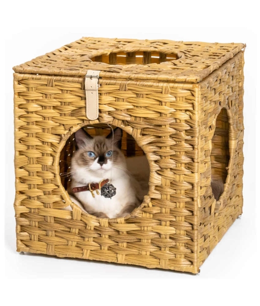 With 3 Holes Rattan Cave Cat House