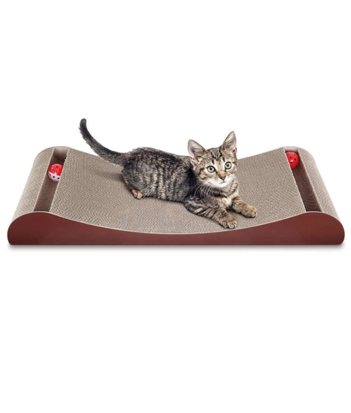 Curved Design Cat Scratcher Cardboard With Bell Toy