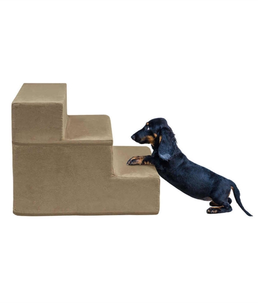 Khaki 3-Step Dog Stairs for Small Dogs