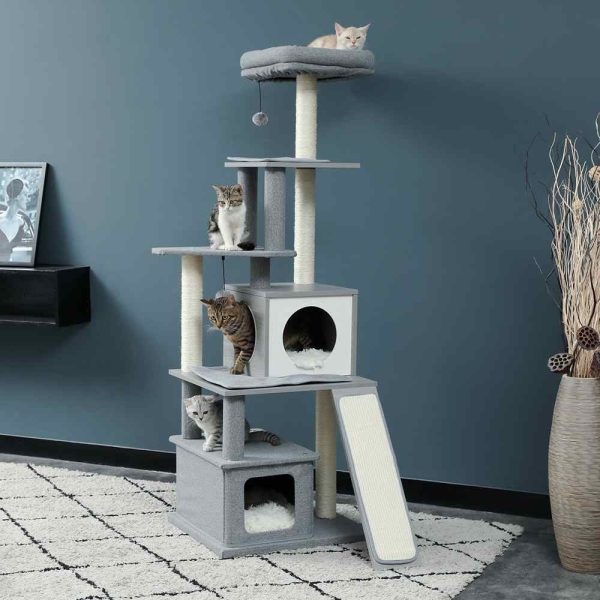 Natural Wood with Toy Ivory Modern Cat Tree