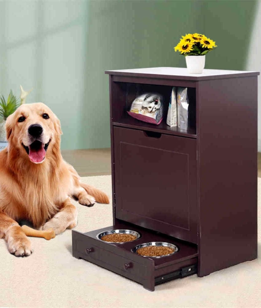 Waterproof Dog Feeder Cabinet With Stainless Bowl