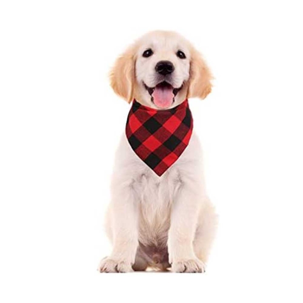 2 Pcs Dog Bandana Christmas Pet Triangle Scarf Accessories Bibs Red Black Plaid