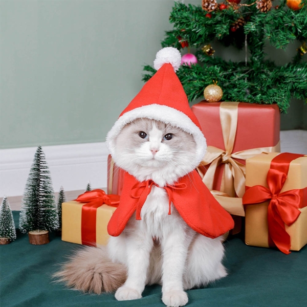 Pet Cloak Christmas Cat Costumes Red Polar Fleece