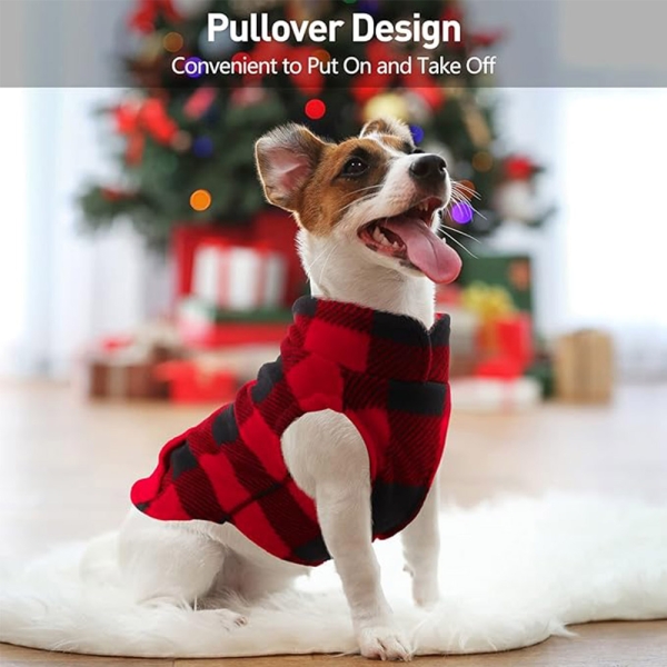 Plaid Fleece Dog Vest with Pawprint Pocket Christmas Clothes