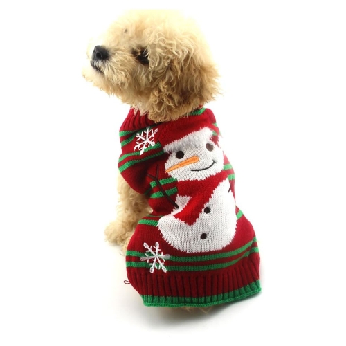 Christmas Pet Stripe Embroidered Snowman Sweater