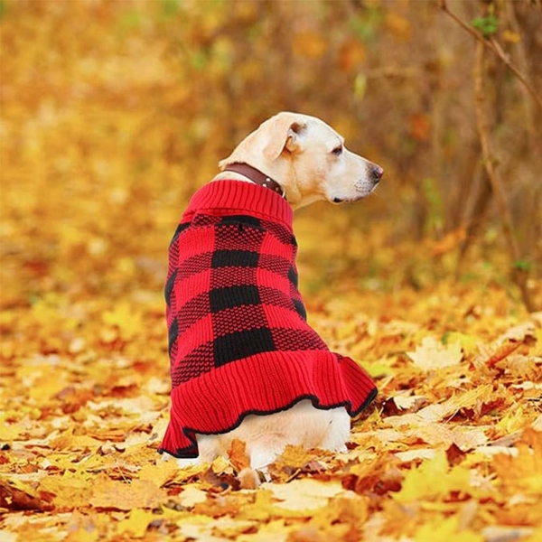 Classic Turtleneck Dog Sweater Plaid Woolen Christmas Clothes