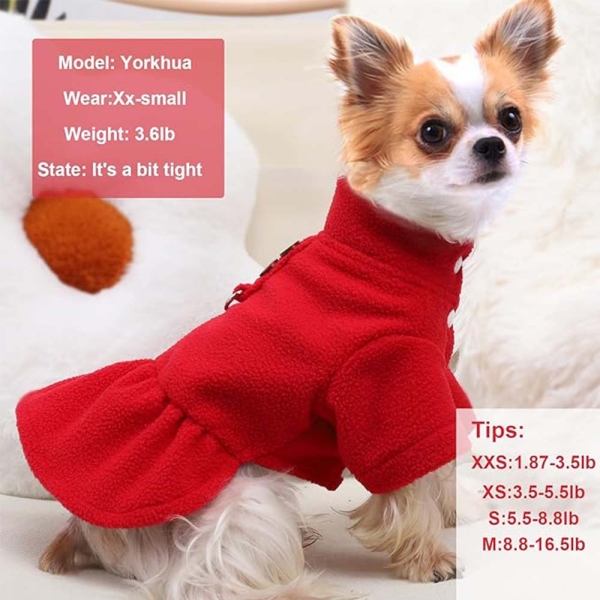 Fleece Dog Sweater Dress with Leash Ring for Small Dogs