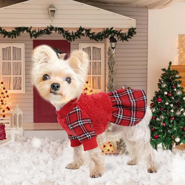 Soft Stretchy Winter Warm Fleece Dog Dresses for Small Dogs ChristmasClothes